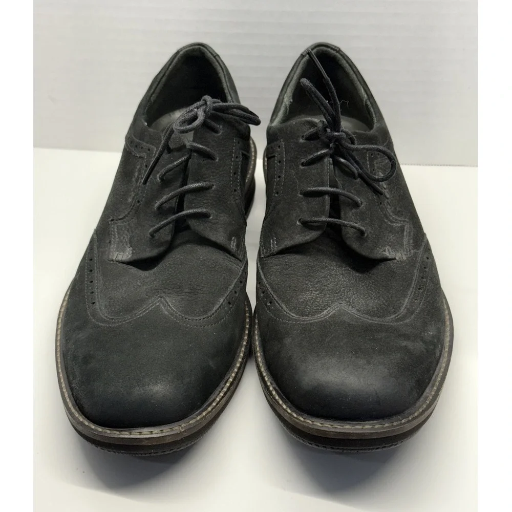 Ecco Shoes Mens Black Suede‎ Leather Wingtip Brogue Oxford Lace Up Sz EU 42 US 9